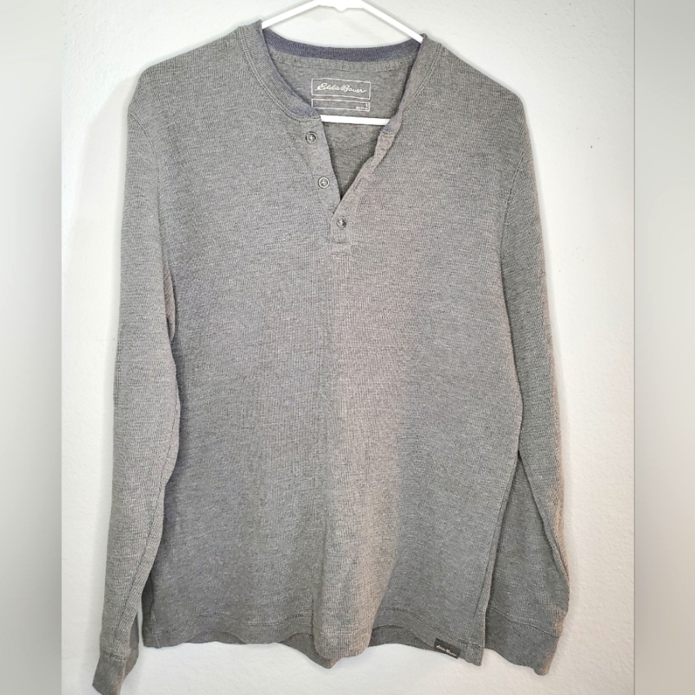 Eddie Bauer Grey Long sleeve men's waffle knit shirt